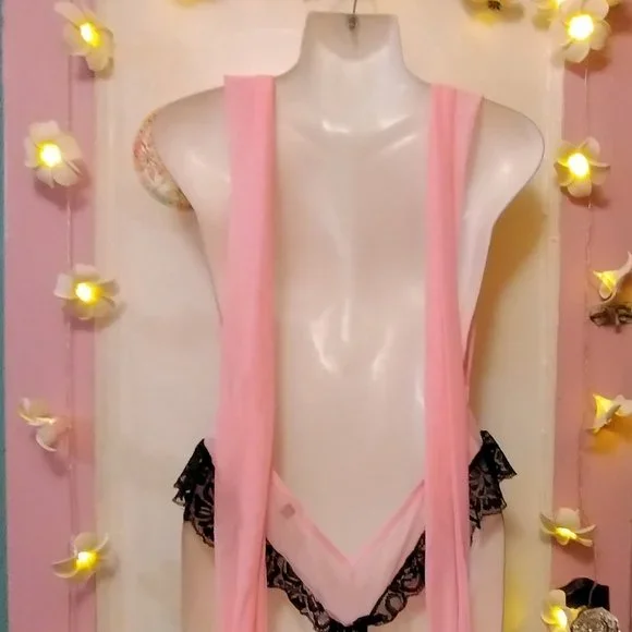 Avidlove (L) Pink and Black Lace Multi Tie Teddie - NWOT - Picture 5 of 7